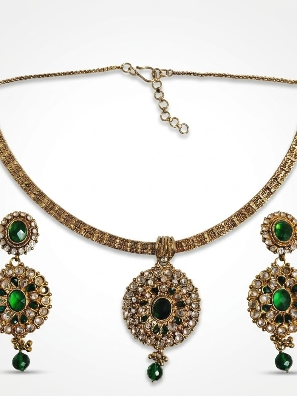 Indian Green Kundan Choker Necklace & Earrings Set